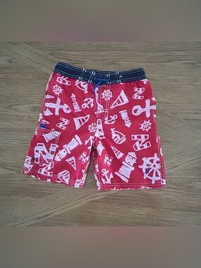 Red Nautical Print Boys Swim/Board Shorts